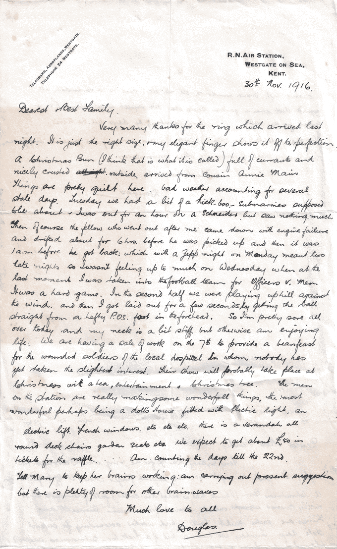 Thank you letter from John Douglas Hume to his family, November 1916. National Records of Scotland reference: GD486/132